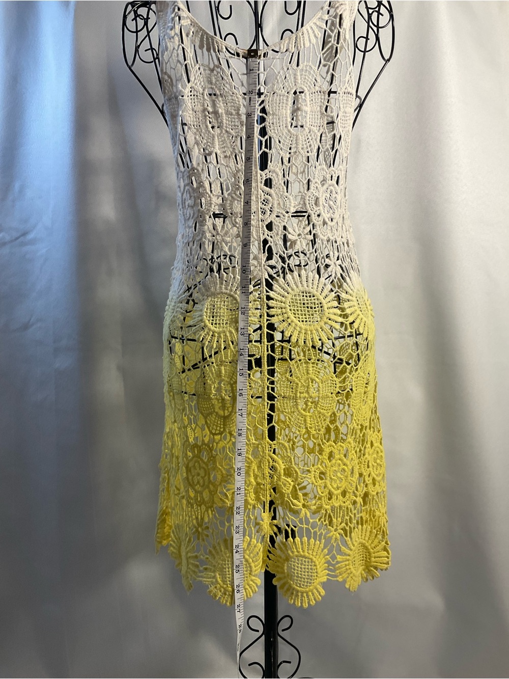 Cupio Vintage L/XL White to Yellow Crochet Ombre Mini Dress